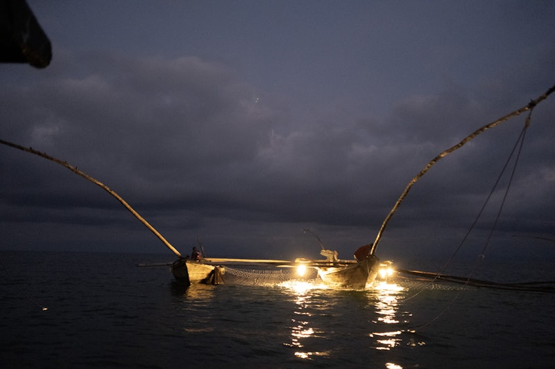 Night fishing under lights