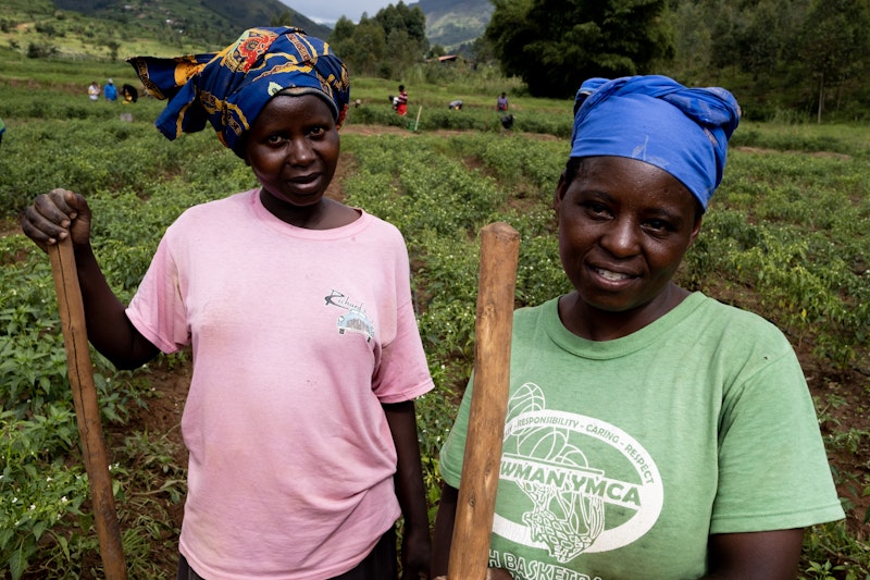 Two women working in the fields