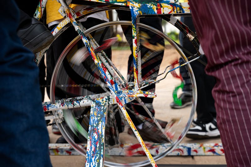 an activity that saw students pedal a stationary bike in order to cool down a cooler box.
